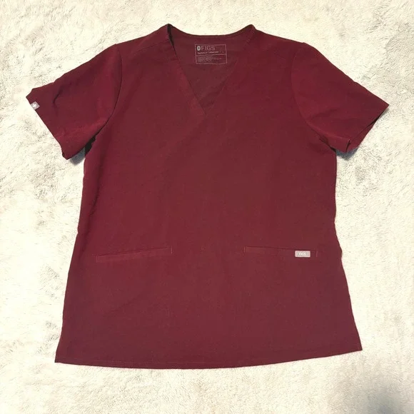 FIGS Women Scrub Set Casma Top LARGE Yola Pants MEDIUM Burgundy Maroon - Picture 2 of 9